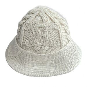 Sold! Celine NWT Ivory Knit wool winter Bucket Hat trriomphe logo
